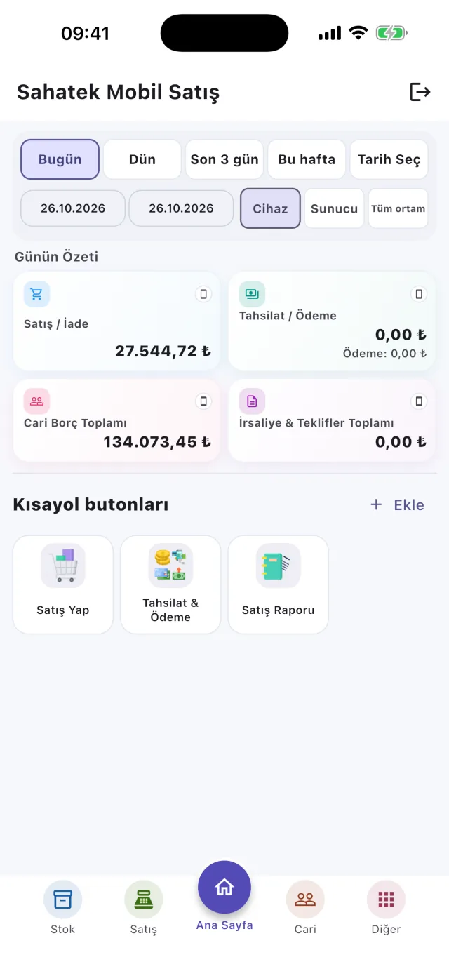 Sahatek Mobil Satış ana sayfa, günün özeti