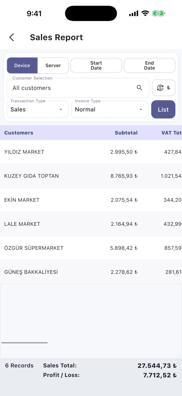تقرير المبيعات في Sahatek Mobil Satış
