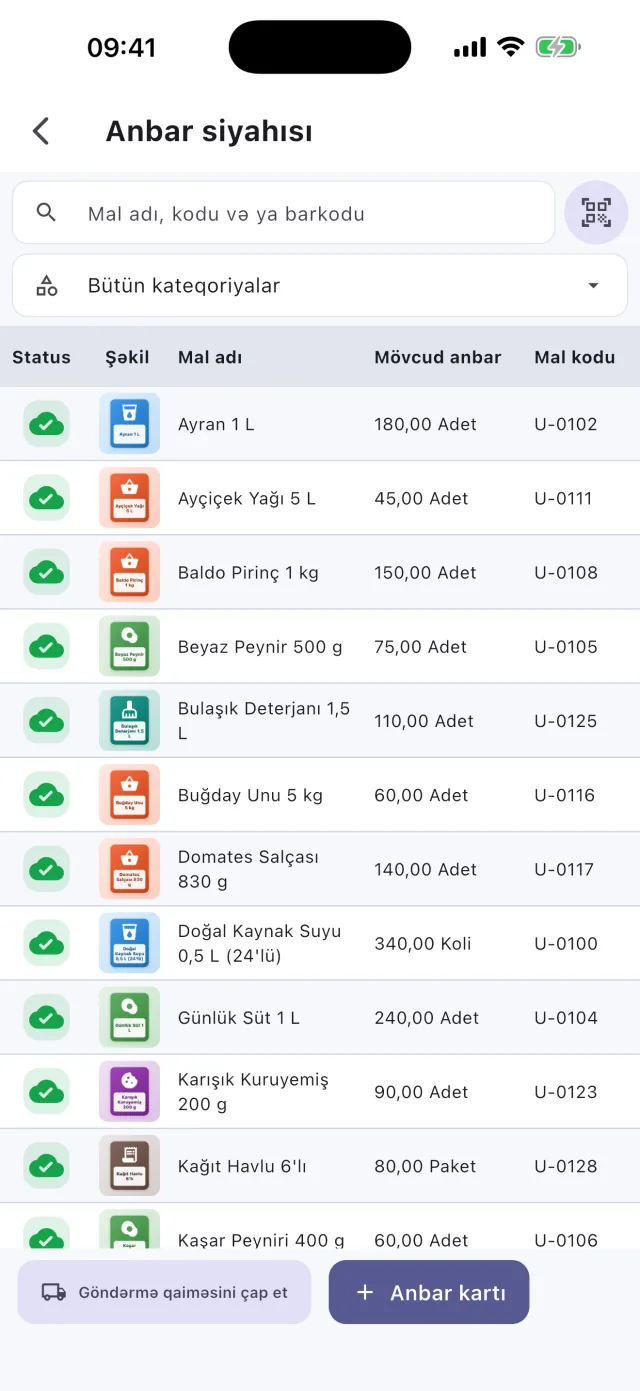 Sahatek Mobil Satış anbar siyahısı